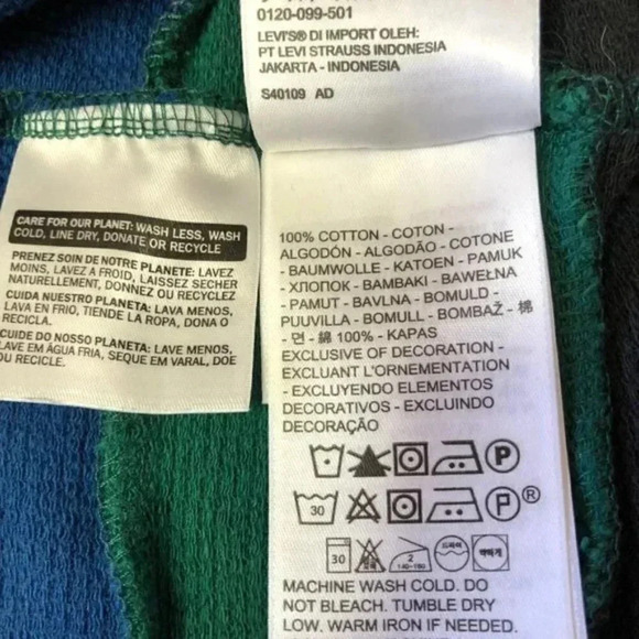 Levi's Pieced Open Hem Cotton Hoodie Tri Color Caviar Block Relaxed Fit Med - Picture 6 of 11